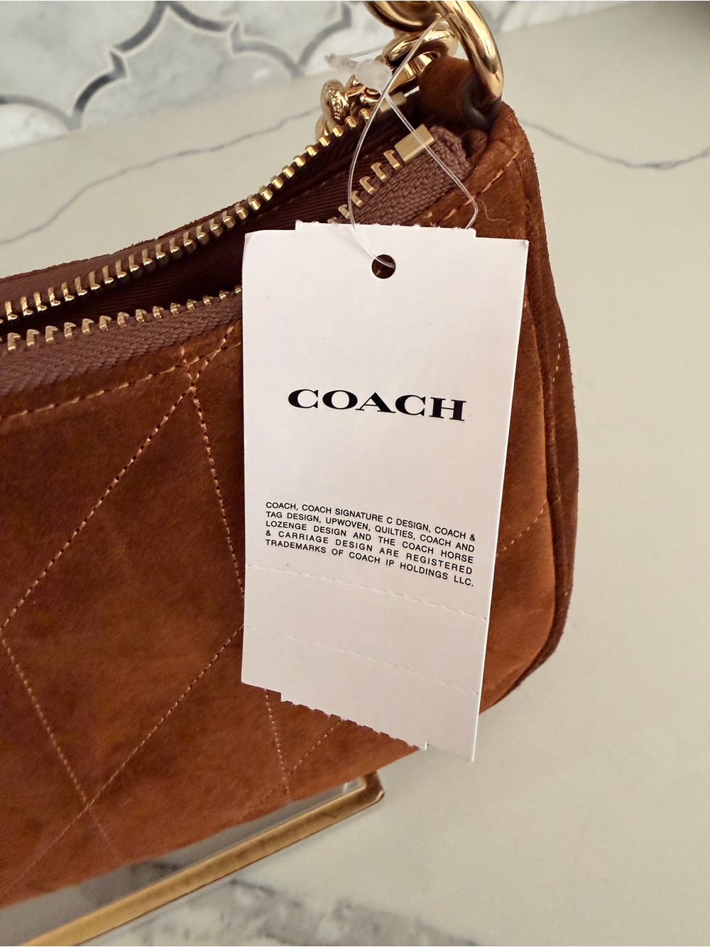 Coach Brown Suede Shoulder Bag with Gold Chain - Picture 10 of 10